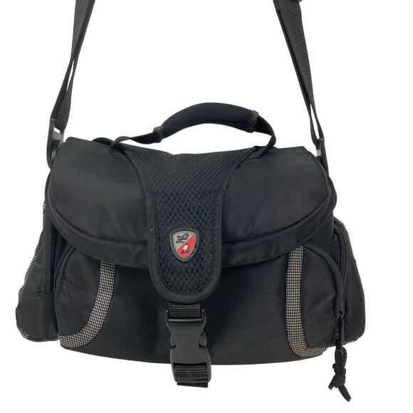 Tonino Lamborghini Camera Bag Black Strap Crest Bull Logo Brand Lined 13 x 8.5 - Picture 1 of 15